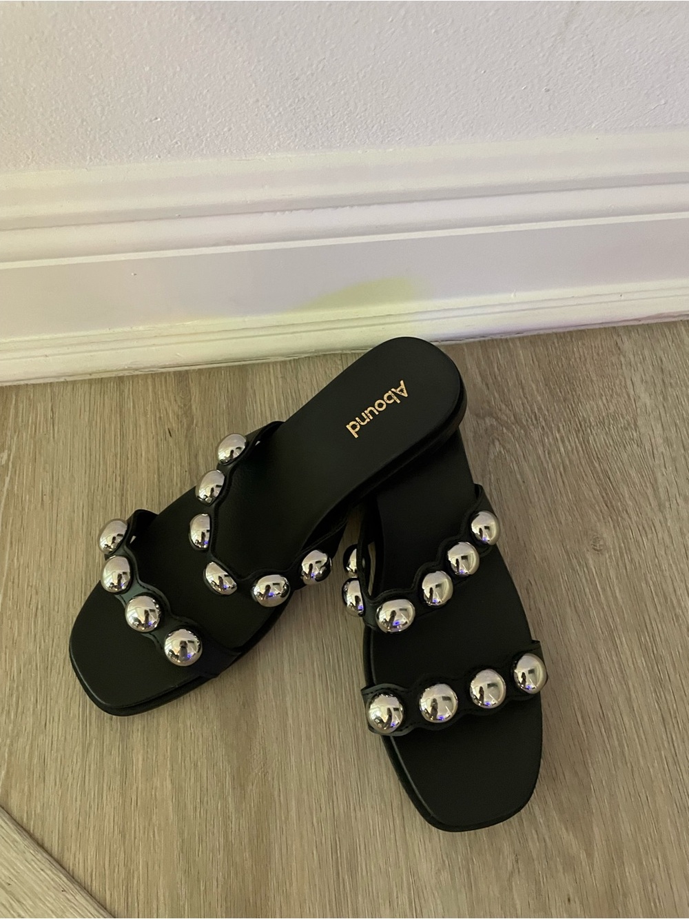 Gorgeous Brand New With tags Abound Black Slide Sandals with Silver Studs